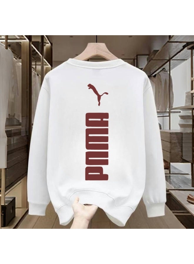 PUMA سويت شيرت بومة أبيض بقاعدة حمراء وشعار، أسلوب رياضي غير رسمي، مقاس S - Image 1